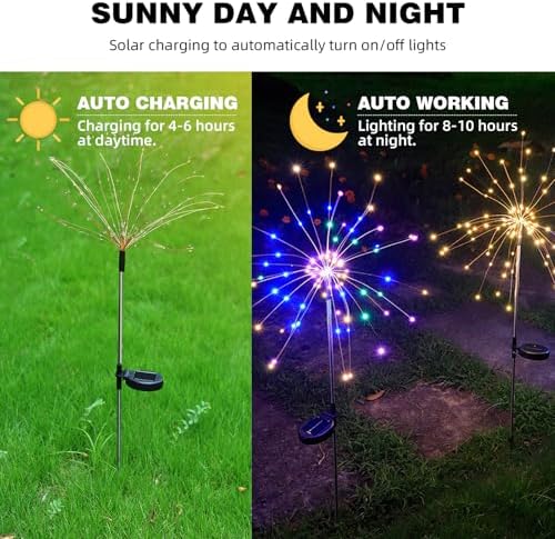 2 PCS Solar Firework Light, Outdoor Solar Garden Decorative Lights 120 LED Powered 40 Copper Wires String DIY Landscape Light for Walkway Pathway Backyard Christmas Decoration Parties (Warm White)