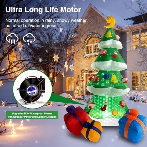 COOLWUFAN 7.5 FT Inflatables Christmas Tree Decoration, Christmas Inflatables Blow Up Yard Decoration with 3 Gift Boxes & Built-in LEDs for Christmas Decorations, Indoor Outdoor Yard Garden Lawn Decor