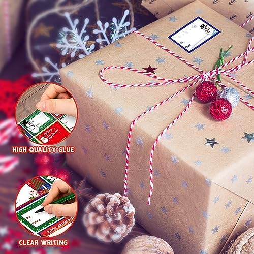 160PCS Christmas Tags Labels, 16 Design Self Adhesive Gift Stickers Name Tags with Santa Snowmen Xmas Tree Reindeer Bells Holiday Decorative Tags for Christmas Presents