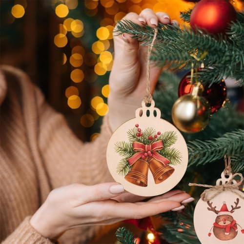 William Craft 100PCS 4" x 4.7" Inch DIY Wooden Christmas Ornaments Unfinished Predrilled Wood Slices Circles for Crafts Round Centerpieces Discs Holiday Hanging Decorations