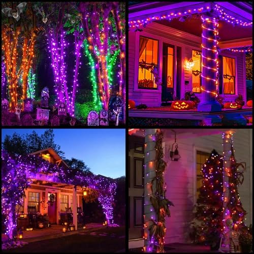 YULETIME 100 Count Orange Green Purple Christmas Lights, 33 Feet Black Wire UL Certified Incandescent-Like LED Mini String Lights