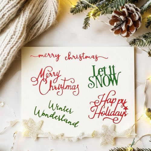10sets Christmas Words Die Cuts for Card Making Merry Christmas Greetings Happy Holidays Love Peace Joy Let It Snow Winter Wonderland Assortment Cutting Dies for Scrapbooking Paper Craft