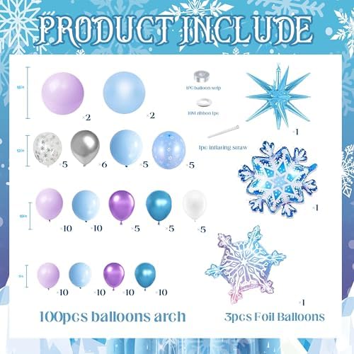 Frozen Balloon Arch Kit,Blue Purple White Balloons Arch Garland,Frozen Birthday Party Decorations For Girls,Cartoon Theme Party Supplies