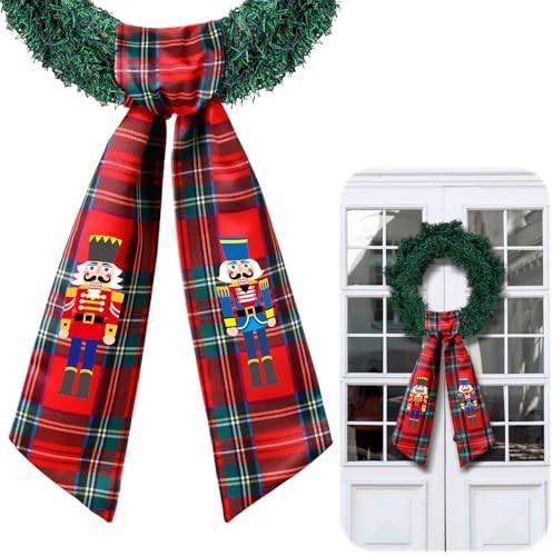 Wreath Sash for Front Door Wreath Satin Sash Blank Sashes Embroidery Monogram Yard Doorway Indoor Outdoor Wall Ribbon Bow Home Decor(Red, Black,Christmas Nutcracker)