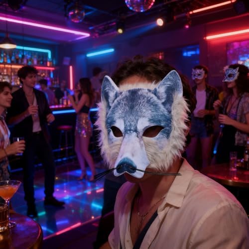 1Pcs Halloween Animal Face Mask - Wolf, Owl, Fox, Tiger Half Face Masquerade for Halloween