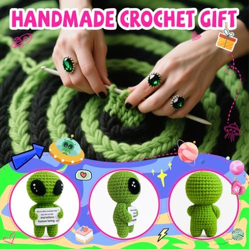 Boss Day Appreciation Gifts - Christmas Stocking Stuffers for Adult - Office White Elephant Exchange, Birthday Gifts for Coworkers, Teachers, Friends, Crochet Alien Plush with Positive Message Card