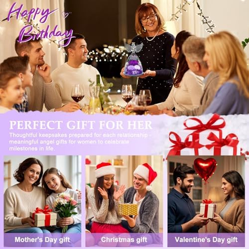 FIACO Gifts for Women Mom Preserved Rose Forever Flower in Glass Angel Figurine Fresh Flowers for Delivery Birthday Gifts for Grandma Wife Sister Christmas Anniversary Eternal Purple Roses