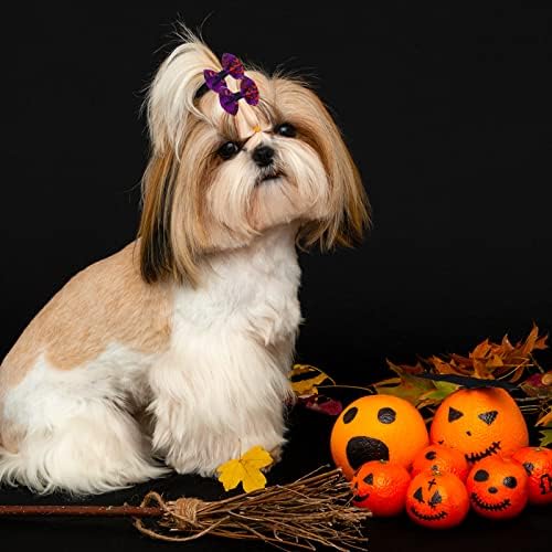 Yerliker 60 Pcs Halloween Thanksgiving Dog Hair Bows with Strong Rubber Bands, Christmas Dog Bows with Rhinestone Pearls, PET Handmade Hair Bowknot Dog Grooming Accessories for Dogs Cats, 30 Pairs