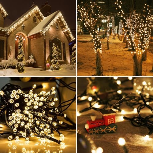 Solar String Lights for Outside, 2 Pack 200 Led Solar Christmas Lights Outdoor Waterproof 82ft Solar Fairy Lights 8 Lighting Mode Solar String Lights Idea for Garden,Courtyards,Trees(Warm White)