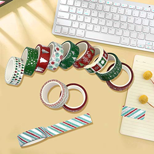 12 Rolls Christmas Washi Tape 0.6" x 16.4ft Silver Foil Merry Christmas Masking Tape Great for DIY Journal, Calendar, Gift Wrapping