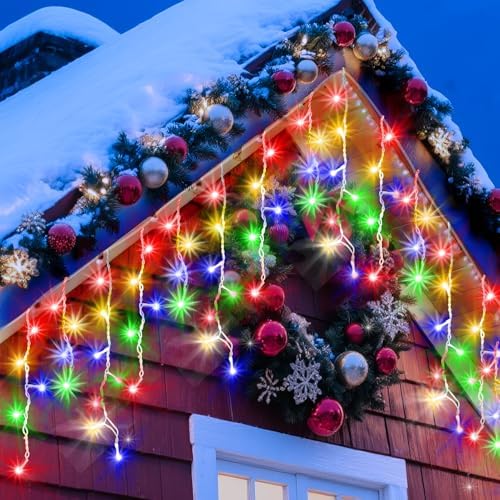 XURISEN 66ft Christmas Lights Decorations Outdoor, 640 LED 8 Modes Curtain Fairy Lights with 120 Drops,Plug in Waterproof Timer Memory Function for Christmas Holiday Wedding Party Decor(Multicolor)