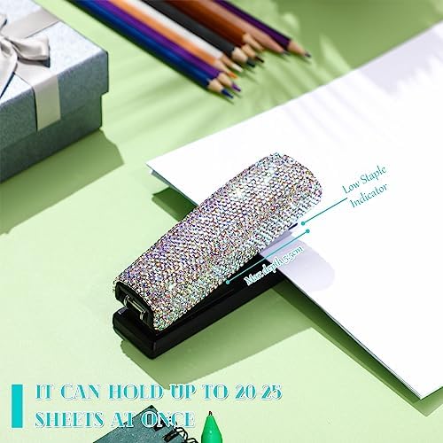 Yexiya Bling Crystal Stapler Gift Sparkly Diamond Stapler for Desk Handmade Clay Rhinestone Machine Pretty Office Stationery Kit Stylish Accessory for Women Lady Christmas(AB Color)
