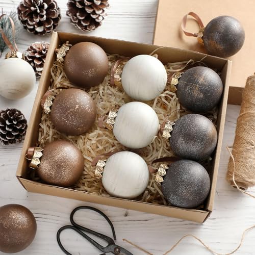 Yunlly 12 Pcs Textured Christmas Ball Ornaments 2.36'' Neutral Christmas Tree Decor Modern Vintage Brown Hanging Decor Shatterproof Home Ornaments for Large Rustic Farmhouse Xmas Tree (Vintage Copper)