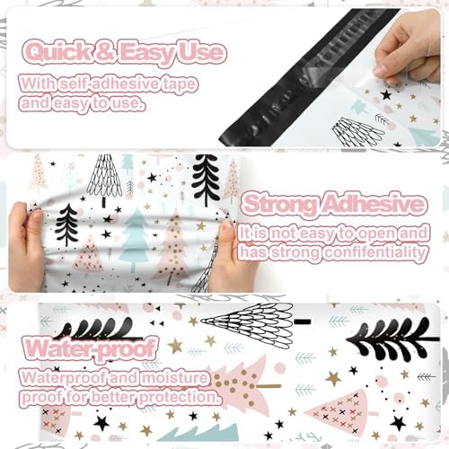 100Pcs Christmas Poly Mailer 10 x 13 Inch Pastel Xmas Tree Packaging Bags Self Seal Mailing Envelope Bags for Winter Small Business Clothing
