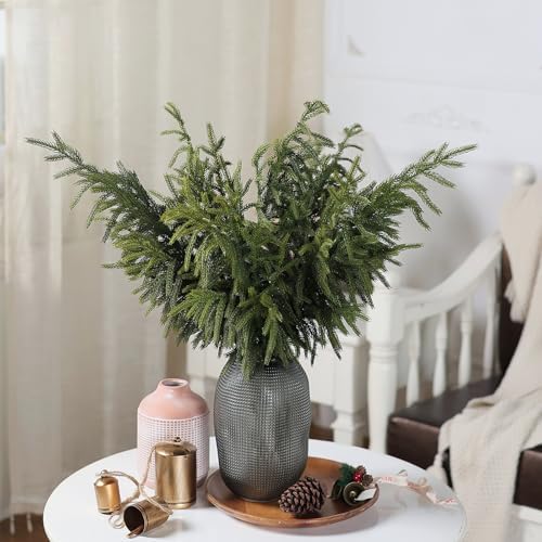 Real Touch Norfolk Pine Branch - 36" Artificial Christmas Green Plants Branches Faux Greenery Stem Fake Pine Picks for DIY Crafts Garland Wreath Xmas Indoor Outdoor Home Decor (8 Pcs)