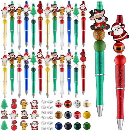 Ctosree 36 Sets Christmas Beadable Pens, Beadable Pens Kit Christmas Beads Bulk xmas DIY for Kids Students School Xmas DIY Making Gift