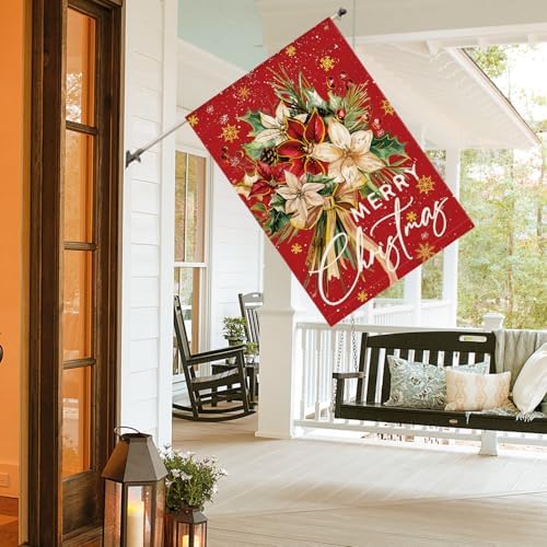 AVOIN colorlife Floral Merry Christmas House Flag 28x40 Inch Double Sided Outside, Christmas Flowers Winter Holiday Yard Outdoor Decorative Flag