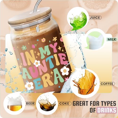 Mother’s Day Birthday Gifts for Aunt Auntie - Funny Christmas Gifts from Niece for Auntie, New Aunt - 16 Oz Glass Coffee Cup