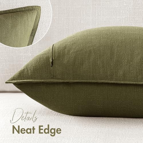 Woaboy 26x26 Inch Set of 2 Euro Sham Decorative Linen Solid Throw Pillow Covers Boho Accent Farmhouse Pillowcases Modern Netural Christmas Home Decor for Bed Couch Sofa Living Room,Olive Green
