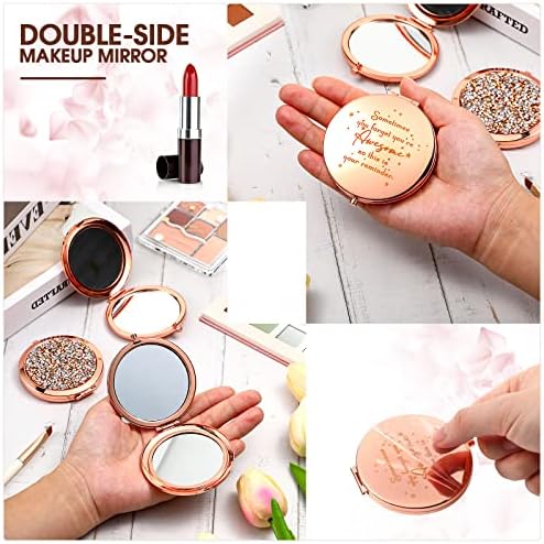 Roowest 10 Pcs Inspirational Compact Mirror You're Awesome Reminder Appreciation Gifts for Women Employee Coworker Friends Sisterhood Bulk Christmas Party Favors Magnifying Pocket Mirror (Rose Gold)