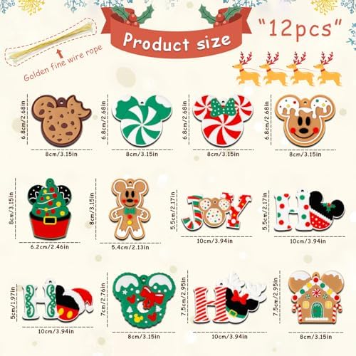 12pcs Christmas Tree Decorations Ornaments, Xmas Mouse Peppermint Candy Silicone Ornaments Hanging Pendant with Ropes for Christmas Tree Winter Holiday Party Crafts Stocking Stuffers Wreath Decor