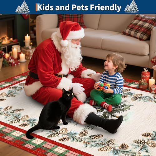 GarveeHome Checkered Christmas Kitchen Runner Rug Red 2x8 Runners for Hallways Non Slip, Washable Christmas Tree Print Floor Runner Rugs Stain Resistant Low-Pile Long Carpet for Entryway Bedroom