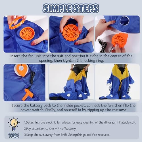 Inflatable T-Rex Costume for Adult, Blow-Up Dinosaur Suit for Halloween Christmas Birthday Party 150-190cm