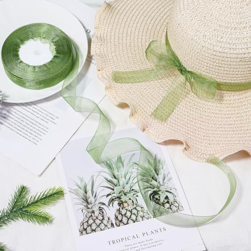 3/4 inch Sage Green Sheer Organza Ribbon 50 Yards Chiffon Ribbon for Gift Wrapping Christmas Halloween Decoration Wedding Flower Bouquet Crafts