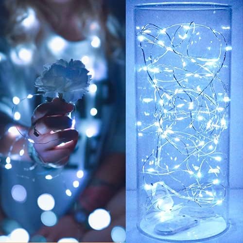 15 Packs Fairy String Lights, 6.6FT 20 LED Battery Operated Silver Copper Wire Starry String Light for DIY Party Christmas Costume Wedding Easter Table Decorations (Cool White)
