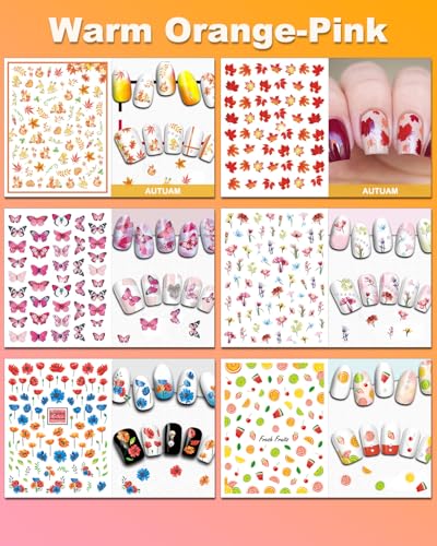 36 Sheets Varied Nail Art Stickers, All Holiday Variety Pack Seasonal Nail Decals, Self-Adhesive Pegatinas Uñas Colorful Design for Flowers Butterflies Luminous Star Halloween Christmas