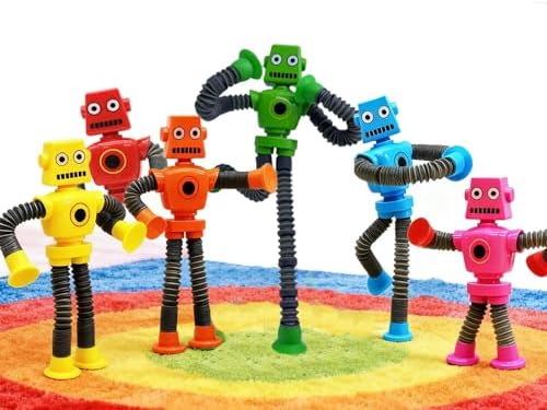 12PCS Robot Suction Cup Toys Pop Tubes，Stress Relief Fun Robot-Shaped Suction Cup Toys for Ages 3+，Autism Sensory Products,Sensory for Kids with Autism，Christmas Easter