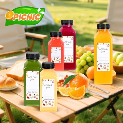12 Pack Plastic Juice Bottles Empty Bottles with Caps Reusable Juice Containers with Leak-Proof Lids Black, Clear Bottles for Juicing, Milk, Smoothie, Drinking, and Beverages Christmas Gifts (8 OZ)