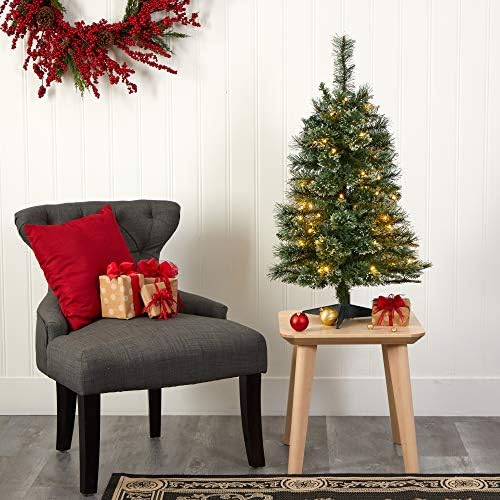 Nearly Natural 3ft. Wisconsin Slim Snow Tip Pine Artificial Christmas Tree with 50 Clear LED Lights