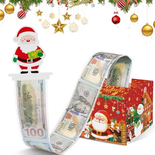 Christmas Money Box for Cash Gift Pull - Christmas Surprise Money Gift Box for Boys Girls - DIY Money Pull Box with 100Pcs Transparent Bags - BestGift for Kids Adults - Red