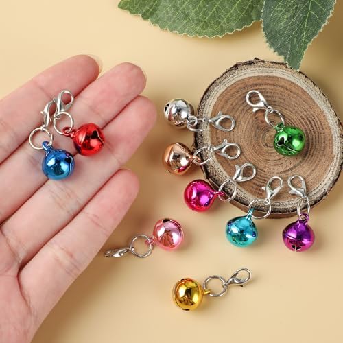 10 pcs Pet Bells for Dog Cat Collar, Metal Round Collar Charms Loud Crisp Sound with Clasps, Kitten Small Animal Pendant Accessories, Christmas Decoration Jingle Bell(Colourful)