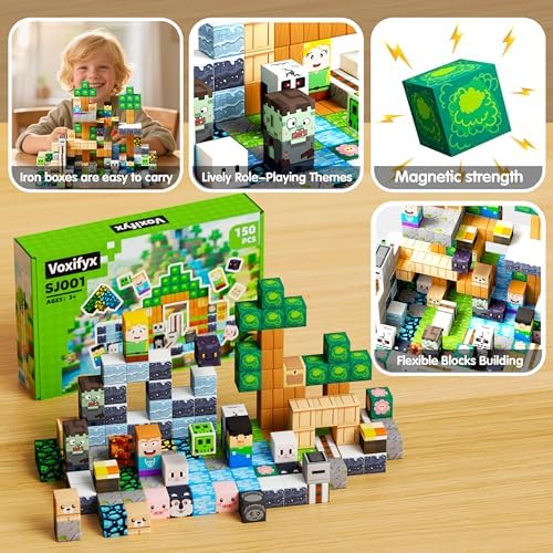 150PCS Magnetic Building Blocks Set Toys, Kids Classroom Magnet Blocks Sensory Toy for Toddlers STEM Learning, Construction Stacking Toy for Kids Boys and Girls Christmas Birthday Gifts