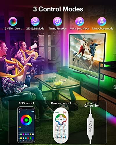 Daymeet TV Led Backlight, 9.8 FT LED Lights for TV 32-60 inch, ICRGB 5050 Rainbow Color TV Led Strip Lights USB Music Sync Bluetooth APP Control with Remote for Room Bedroom Christmas Decor