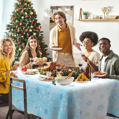 2 PCS Blue White Plastic Snowflake Tablecloth(54x108 Inch) Frozen Birthday Winter Wonderland Decorations Disposable Table Cover Tablecloths for Christmas Holiday New Year Party Favors Supplies Decor