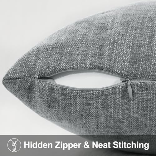 decorUhome Christmas Chenille Decorative Throw Pillow Covers 18x18 Set of 2, Farmhouse Textured Square Neutral Solid Accent Pillow Covers for Couch Sofa Bed Living Room Home Decor, Grey