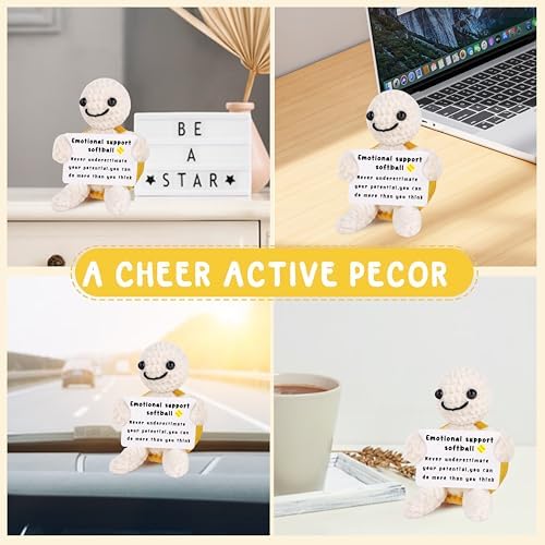 JoycuFF Funny Mini Crochet Softball Turtle Gifts - Emotional Positive Inspirational Softball Stocking Stuffers Gift for Lovers, Players, Fans - White Elephant Christmas Handmade Gifts for Her