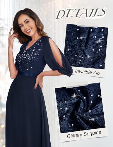 Wedtrend Women's Sequin Dresses Sparkly Glitter Dress Split Sleeves Formal Dresses Maxi Evening Dress