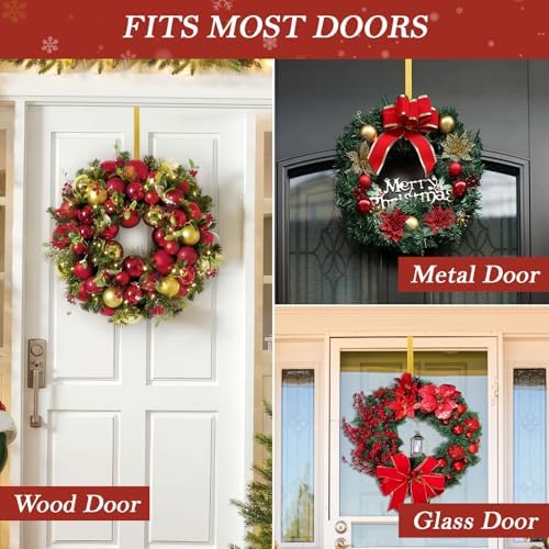12" Metal Wreath Hanger for Front Door Non-Scratch, Damage-Free Wreath Hanger Heavy Duty, Over-the-Door Hooks for Hanging Welcome Sign, Wreath Holder for Easter, Halloween, Fall, Christmas Decorations