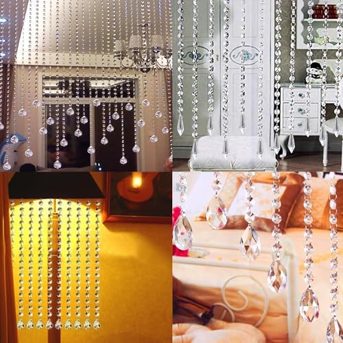 Jishi 33ft Crystal Garland Strands, String of Beads w/Crystal Icicle Prism Pendant, Hanging Crystals for Decoration for Centerpieces Chandeliers Christmas Ornaments, Clear Acrylic Diamond Beaded Chain