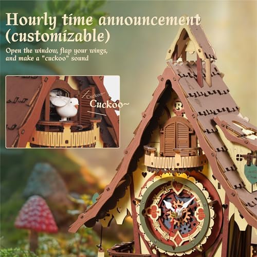 ROKR 3D Wooden Puzzles for Adults, Cuckoo Clock Model Kit, Room Home Decor DIY Watch Making Kit Functional Mechanical Building Toys, Hobbies Birthday Christmas Day Gifts for Men Women 14+