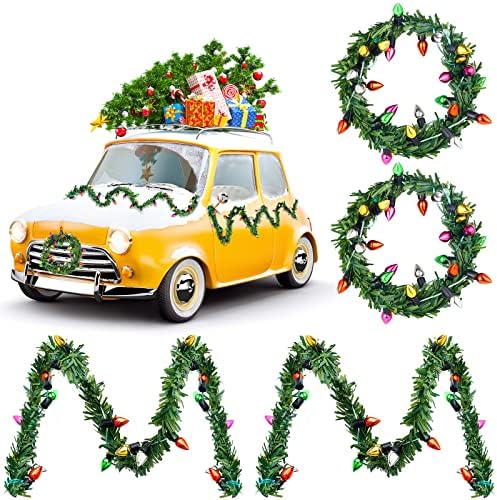 Chunyin 4 Pcs Dollhouse Miniature Christmas Holiday Garland with Lights Mini Wreath for 1/6 1/12 Decorations Fireplace Kitchen Accessories, 11.81 Inch, Lamp Beads Can't Light, Green