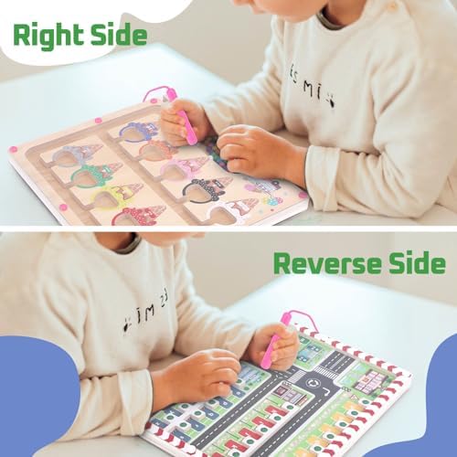 2 in 1 Magnetic Color and Number Maze,Alphabet Maze,Montessori Toy for 3-6 Years Old,Wooden Magnet Balls Puzzles,Toddler Busy Board Game,Preschool Learning Activities,Christmas & Birthday Gift for Kid