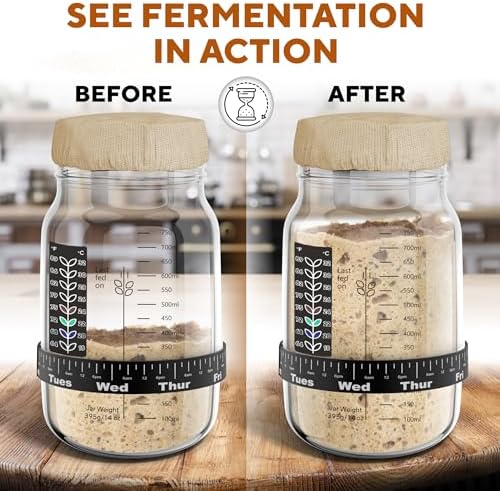Ultimate Sourdough Starter Jar Kit 31.8 oz - Reusable Jar for Easy Bread Baking - Perfect to Make Your Sour Dough Starter - Easy to Use & Clean - Complete Sourdough Starter Kit - Great Christmas Gift