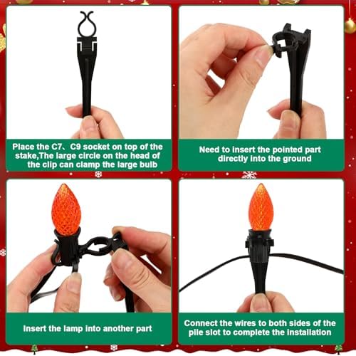 Augshy 24 Pack Christmas Light Stakes, 7.5 inch Yard Lawn Holiday Light Ground Stakes for C7 C9 Outside String Lights Universal Outdoor Light Holders for Christmas Decoration Garden Lawn Path Black