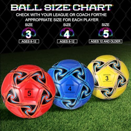 Deekin 6 Pcs Soccer Ball Bulk with Pump Official Size Indoor Outdoor Operation Christmas Sport Soccer Gift for Kids Teen Adult Practice Game