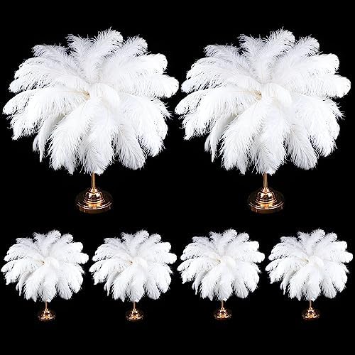 XunYee 100 Pcs Large Natural Ostrich Feathers Plumes Bulk for Centerpiece 16-18 Inch (40-45 Cm) Feathers for DIY Crafts Christmas Wedding Masquerade Party Decorations(White)